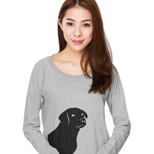 New Hand Printed Womens Small Black Lab Puppy Dog Long Sleeve Cotton Tee Shirt